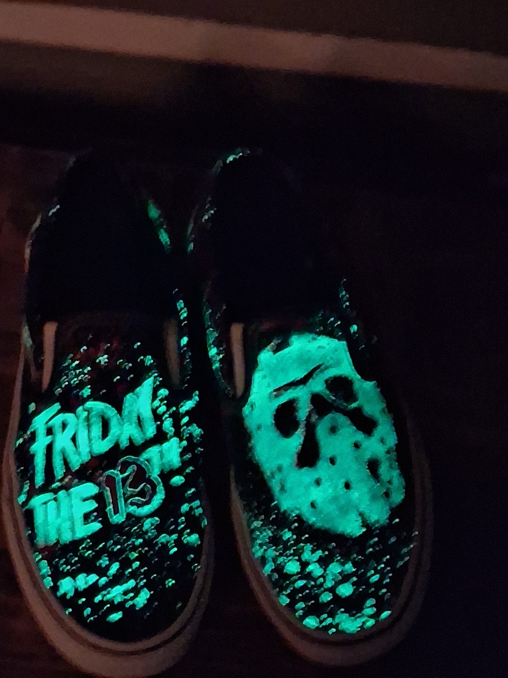 Vans Limted Edition Slip-On Jason Sneakers with Green Glow Graphics